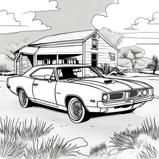 Kleurplaat van de General Lee Klassieke Auto | Generaal Lee kleurplaat
