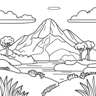 Kleurrijk Pixel Art Landschap Kleurplaat | Pixel Art kleurplaat