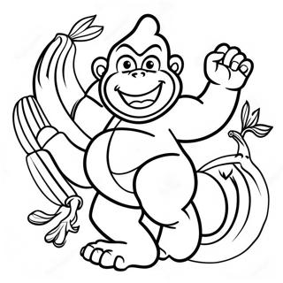 Dixie Kong met Kleurige Bananen Kleurplaat | Dixie Kong kleurplaat