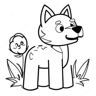 Schattige Minecraft Wolf met Bloemen Kleurplaat | Minecraft Wolf kleurplaat