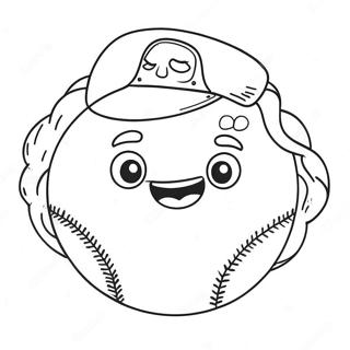 Schattige Softbal met Glimlach Kleurplaat | Softbal kleurplaat