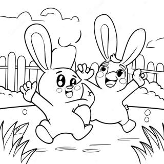 Grappige Rabbids die in het Park Kleurplaat | Rabbids kleurplaat