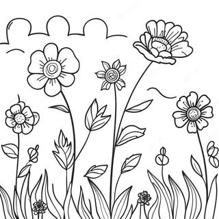 Veld met Kleurrijke Bloemen Kleurplaat | Veld kleurplaat