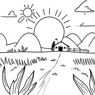 Zonnige Dag in het Veld Kleurplaat | Veld kleurplaat