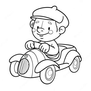 Noddy die met zijn Kleurrijke Auto Rijdt Kleurplaat | Noddy kleurplaat