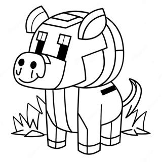 Schattige Minecraft Piglin met Goud Kleurplaat | Minecraft Piglin kleurplaat