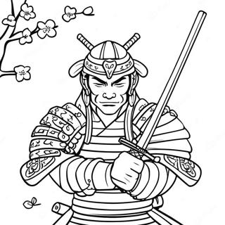 Samurai Katana met Kersenbloesems Kleurplaat | Katana kleurplaat