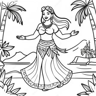 Hula Danseres in Traditionele Kleding Kleurplaat | Polynesisch kleurplaat