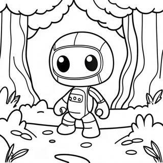 Avontuurlijke Sackboy in een Bos Kleurplaat | Sackboy kleurplaat