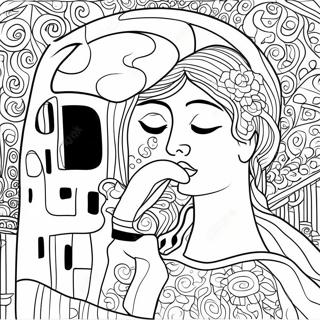 Klimt's De Kus Kleurplaat | Klimt kleurplaat