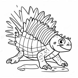 Kleurplaat van Kleurrijke Dimetrodon met Stekelige Zeil | Dimetrodon kleurplaat