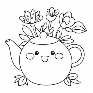 Schattige Theepot met Bloemen Kleurplaat | Theepot kleurplaat
