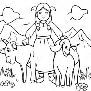 Heidi met haar Geiten Kleurplaat | Heidi kleurplaat