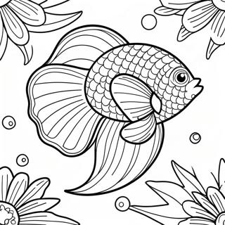 Kleurplaat van een Kleurrijke Betta Vis die Zwemt | Betta Vis kleurplaat