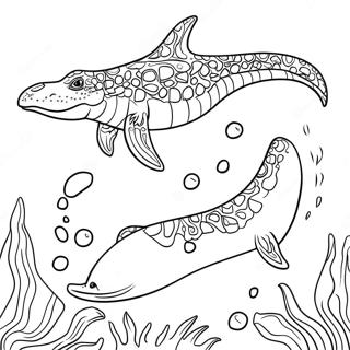 Mosasaurus Zwemmen in de Oceaan Kleurplaat | Mosasaurus kleurplaat