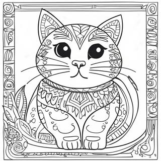 Kleurrijke Laurel Burch Kat Kleurplaat | Laurel Burch kleurplaat