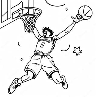 Ja Morant Dunkende Basketbal Kleurplaat | Ja Morant kleurplaat