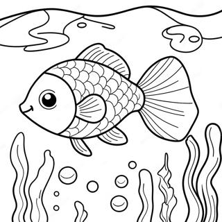 Goudvis Zwemmen in een Kleurrijk Aquarium Kleurplaat | Goudvis kleurplaat