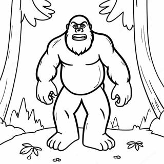 Avontuurlijke Bigfoot in het Bos Kleurplaat | Bigfoot kleurplaat