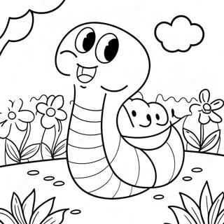 Blije Worm in de Tuin Kleurplaat | Worm kleurplaat