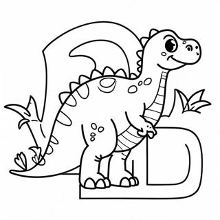 Dino-thema letter D kleurplaat | Letter D kleurplaat