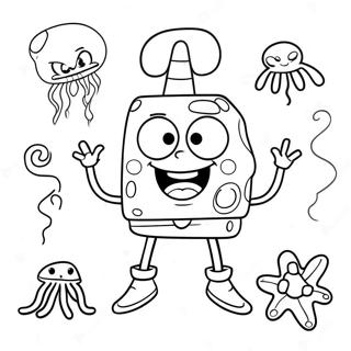Blije SpongeBob met Kwallen Kleurplaat | SpongeBob en Patrick kleurplaat