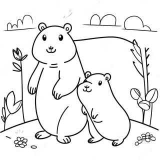 Schattige Capybara Familie Kleurplaat | Capibara kleurplaat